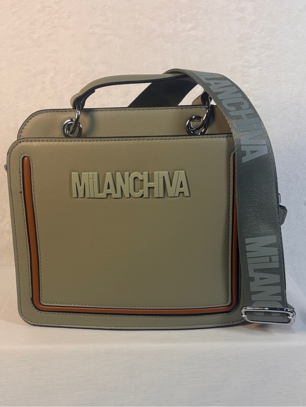 Milan Chiva Structured Crossbody Satchel Handbag - Sage/Beige